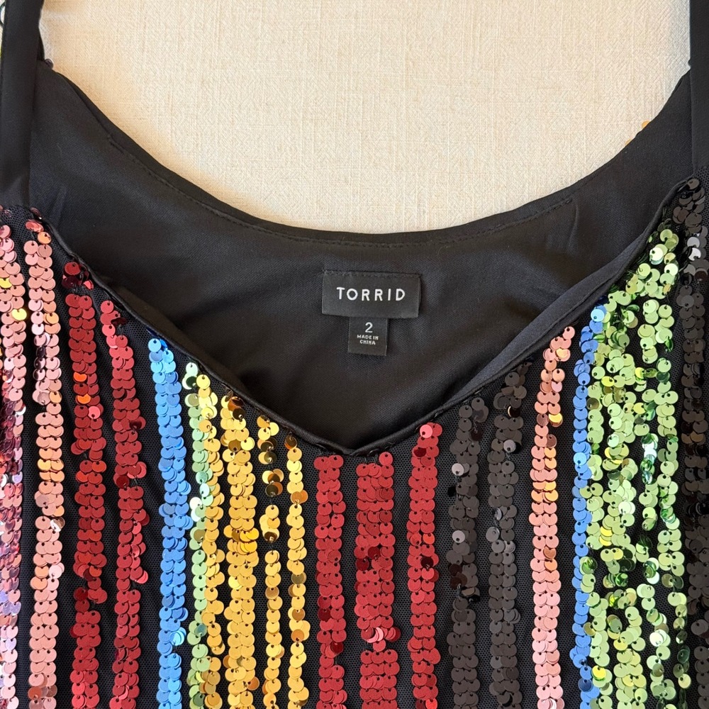 Torrid Disco Rainbow Sequin Trapeze Mini Party Dress Plus Size 2 - Picture 4 of 12